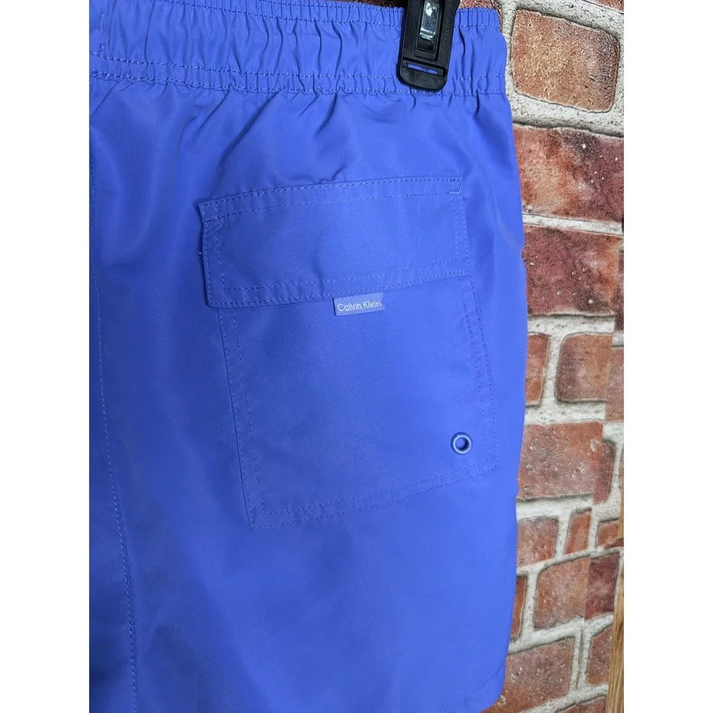 Calvin Klein Mens Swim Trunks Blue‎ Medium Drawstring Mesh Lined Board Shorts